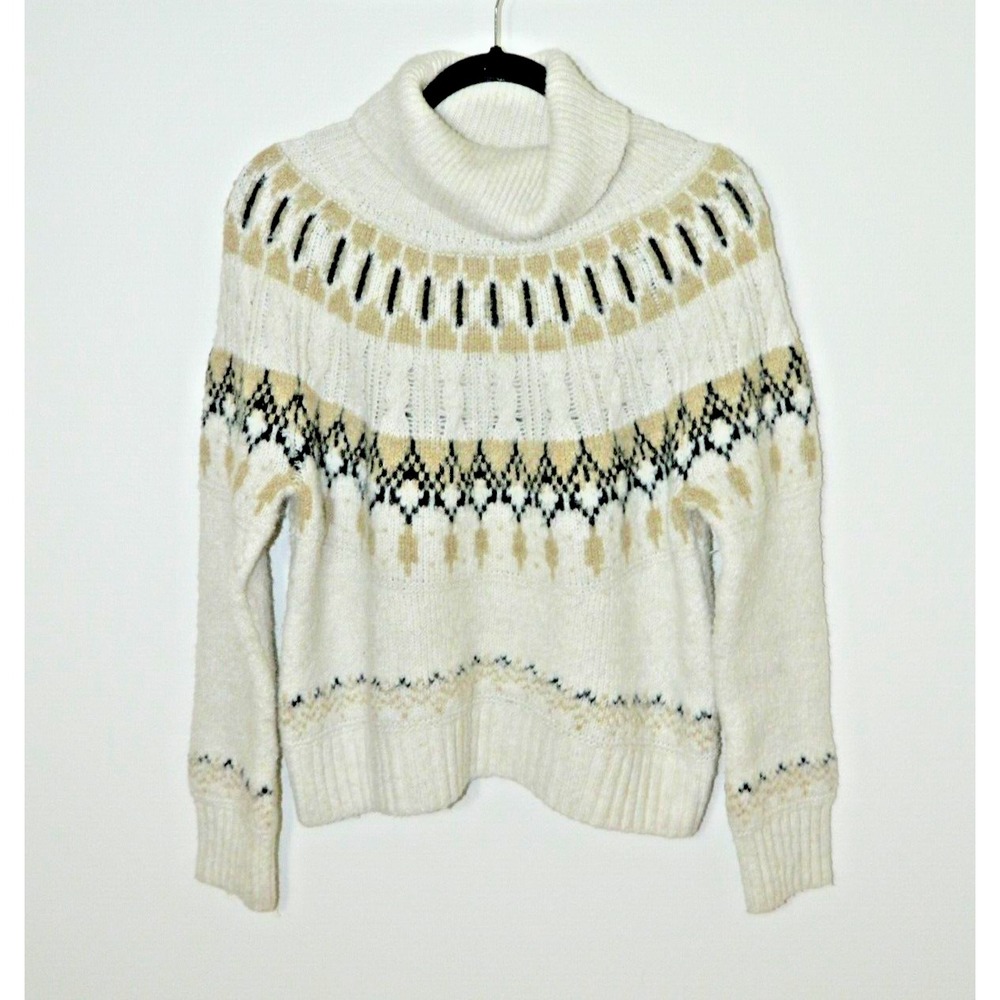 Old Navy Sweater Women's Size Large Ivory Soft Fair Isle Turtleneck Ski Chalet